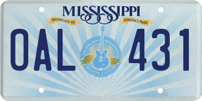 MS license plate OAL431