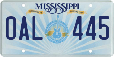 MS license plate OAL445