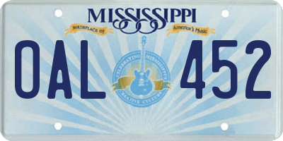 MS license plate OAL452