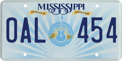 MS license plate OAL454