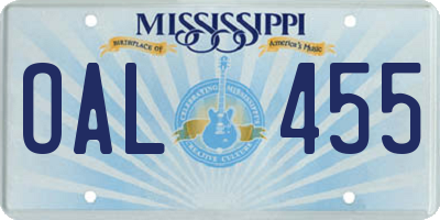 MS license plate OAL455