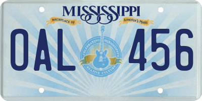 MS license plate OAL456