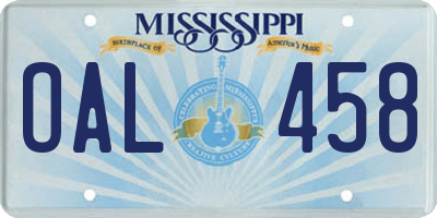 MS license plate OAL458