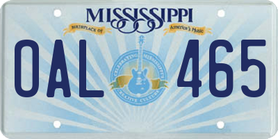 MS license plate OAL465