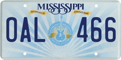 MS license plate OAL466