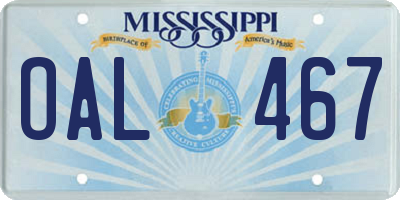 MS license plate OAL467