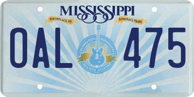 MS license plate OAL475