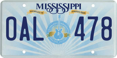 MS license plate OAL478