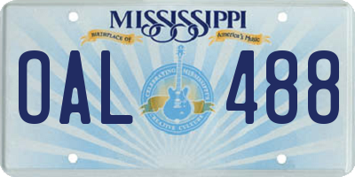 MS license plate OAL488