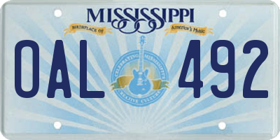 MS license plate OAL492