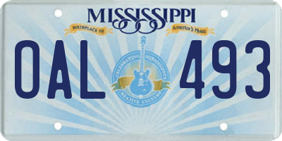 MS license plate OAL493