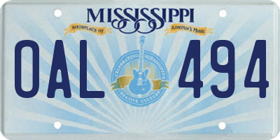 MS license plate OAL494