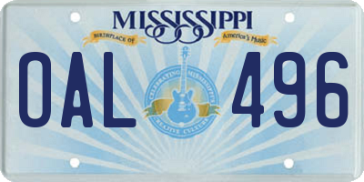 MS license plate OAL496