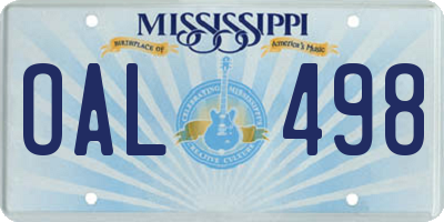 MS license plate OAL498