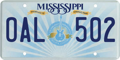 MS license plate OAL502