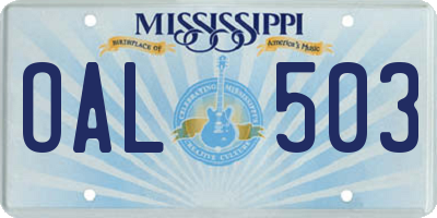 MS license plate OAL503