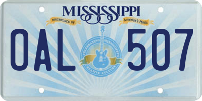 MS license plate OAL507