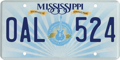 MS license plate OAL524