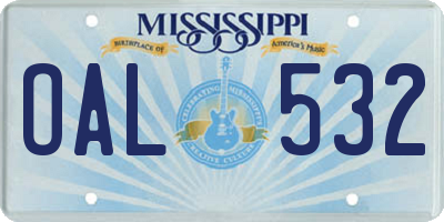 MS license plate OAL532