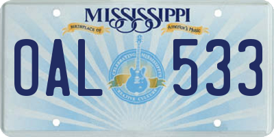 MS license plate OAL533