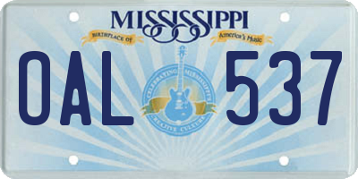 MS license plate OAL537