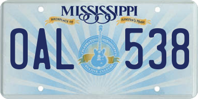 MS license plate OAL538