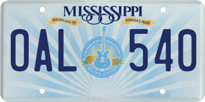 MS license plate OAL540