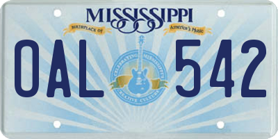MS license plate OAL542
