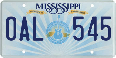 MS license plate OAL545