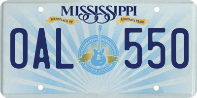 MS license plate OAL550