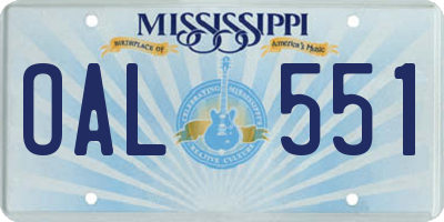 MS license plate OAL551