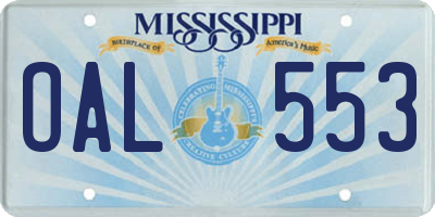 MS license plate OAL553