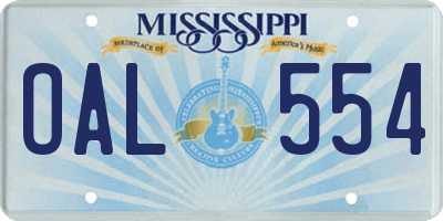 MS license plate OAL554
