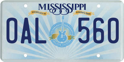 MS license plate OAL560