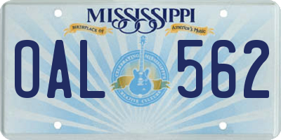 MS license plate OAL562
