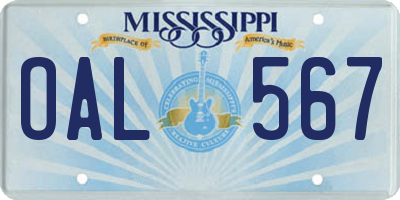 MS license plate OAL567