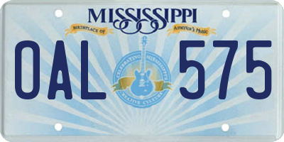 MS license plate OAL575