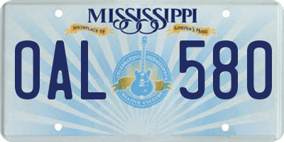 MS license plate OAL580