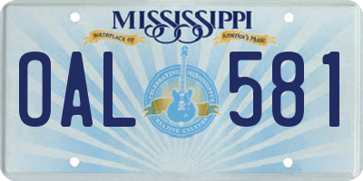MS license plate OAL581