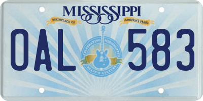 MS license plate OAL583
