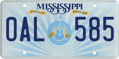 MS license plate OAL585