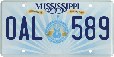 MS license plate OAL589