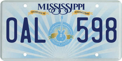 MS license plate OAL598