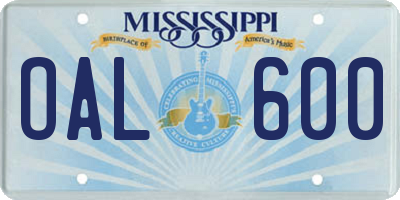 MS license plate OAL600