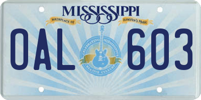 MS license plate OAL603