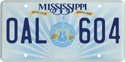 MS license plate OAL604