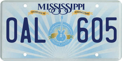 MS license plate OAL605