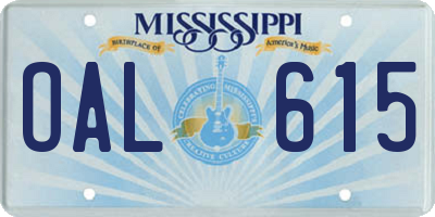 MS license plate OAL615