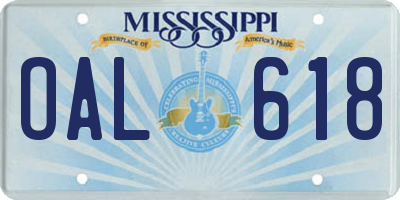 MS license plate OAL618