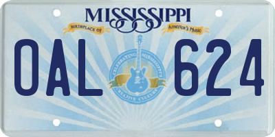 MS license plate OAL624